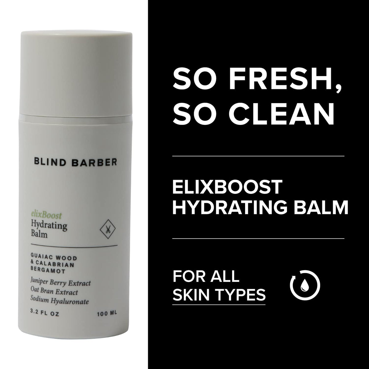 Blind Barber elixBoost with centella and juniper berry botanicals, emphasizes antioxidant support