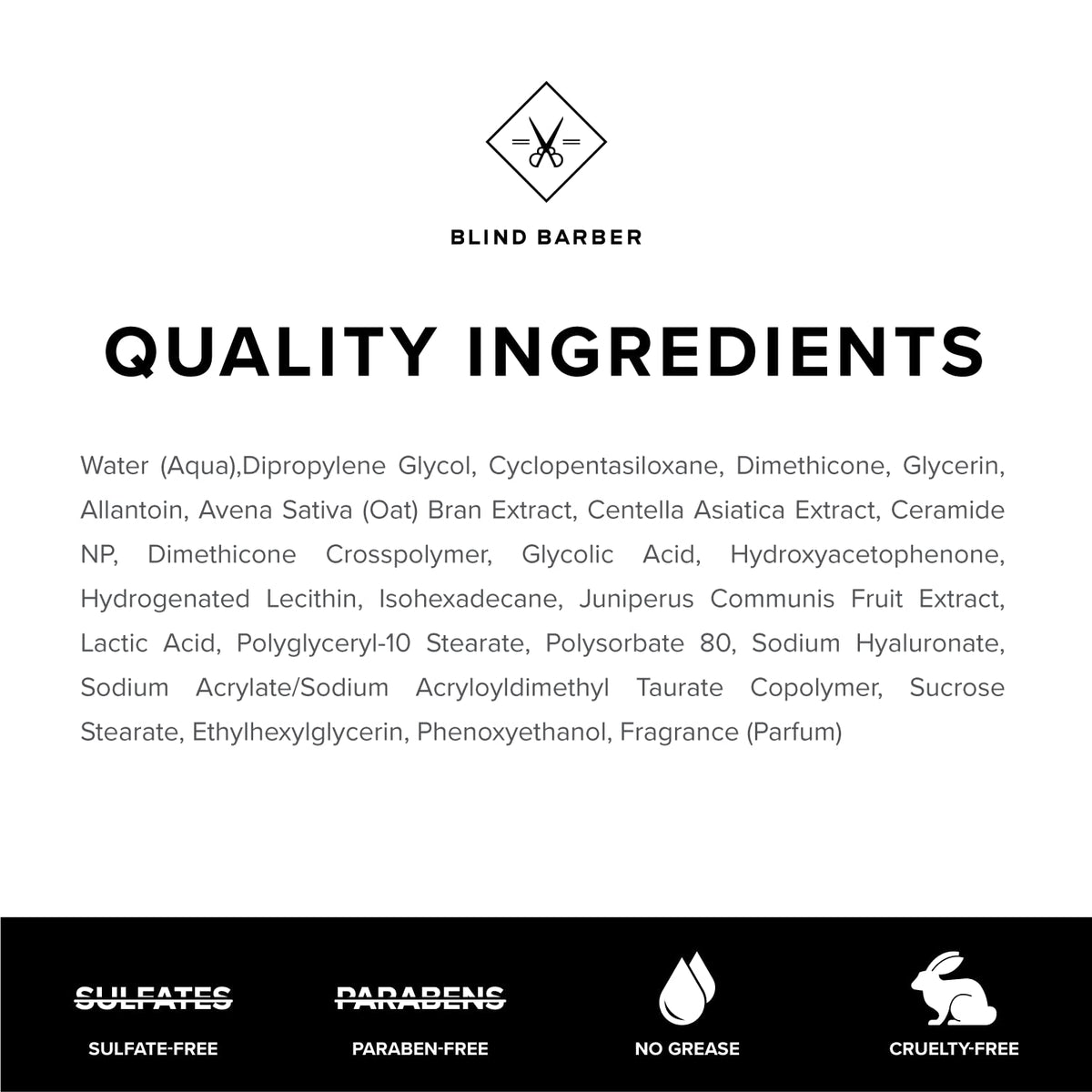 Blind Barber elixBoost label close-up of ingredient list, assures transparency and quality