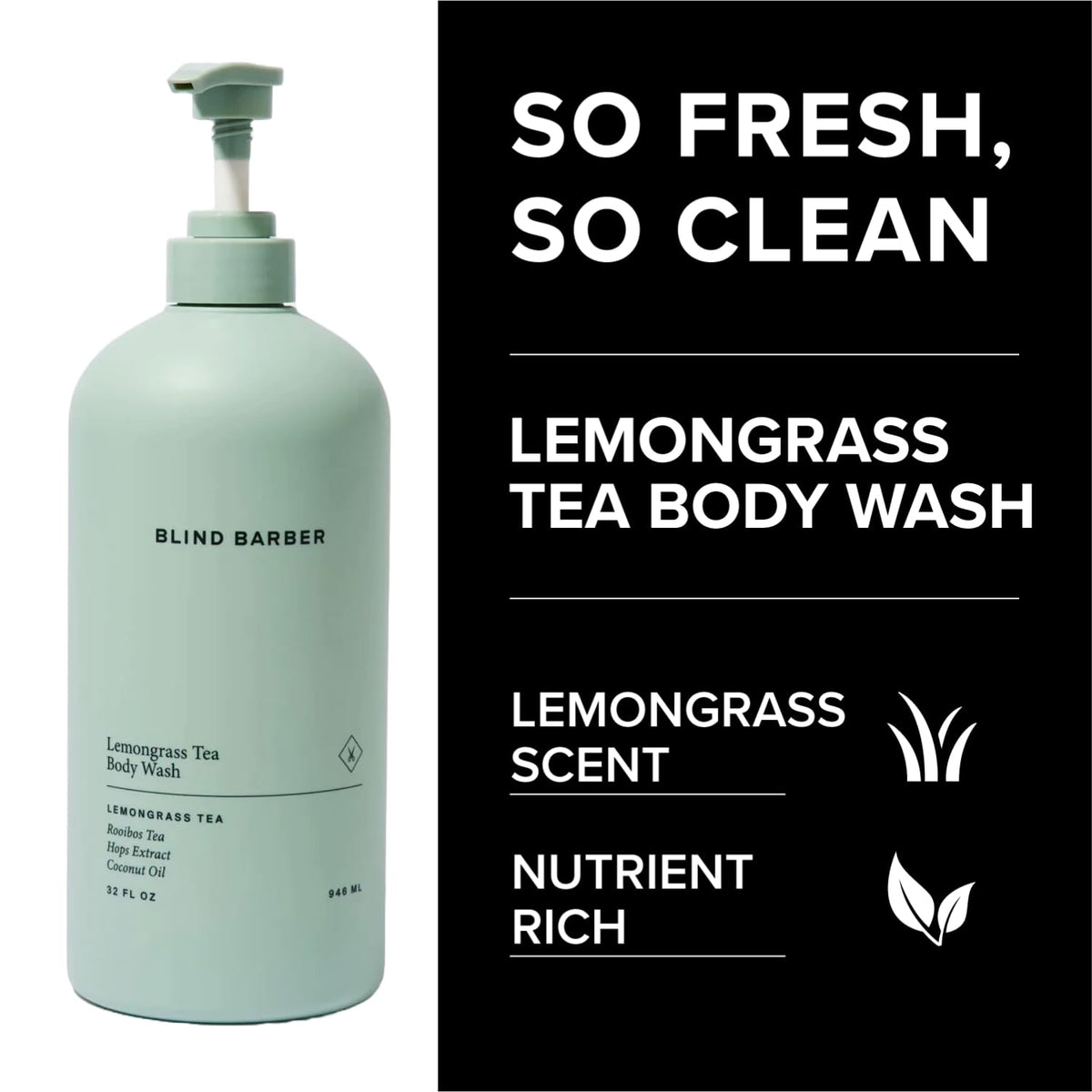 Blind Barber close label view listing rooibos hops coconut ingredients and benefits