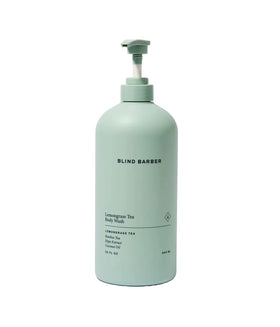 Blind Barber bottle front packaging showing lemongrass tea label and crisp scent benefits
