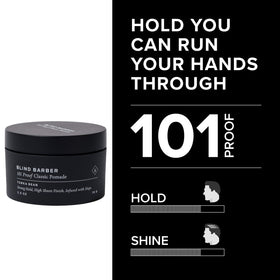 Blind Barber pomade on hands being warmed, demonstrates smooth application