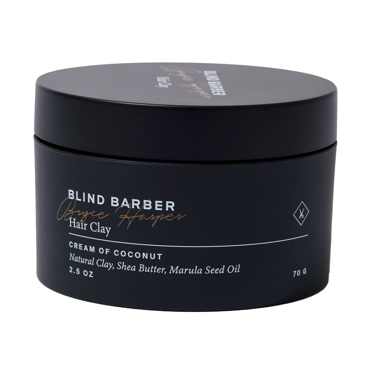 Blind Barber jar front view showing branding and 2.5 oz size for clear identification