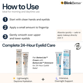BlinkBetter layered under eye makeup to show compatibility and non-pilling wear all day