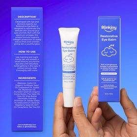 Blinkjoy on bathroom shelf lifestyle shot promoting daily routine use