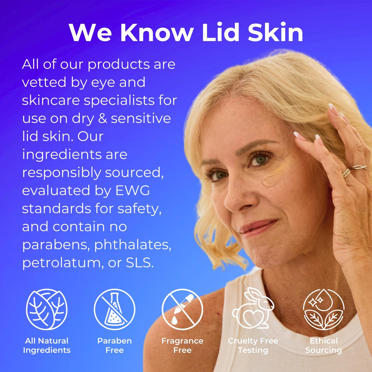 Blinkjoy label close-up highlighting ingredients and fragrance-free benefit