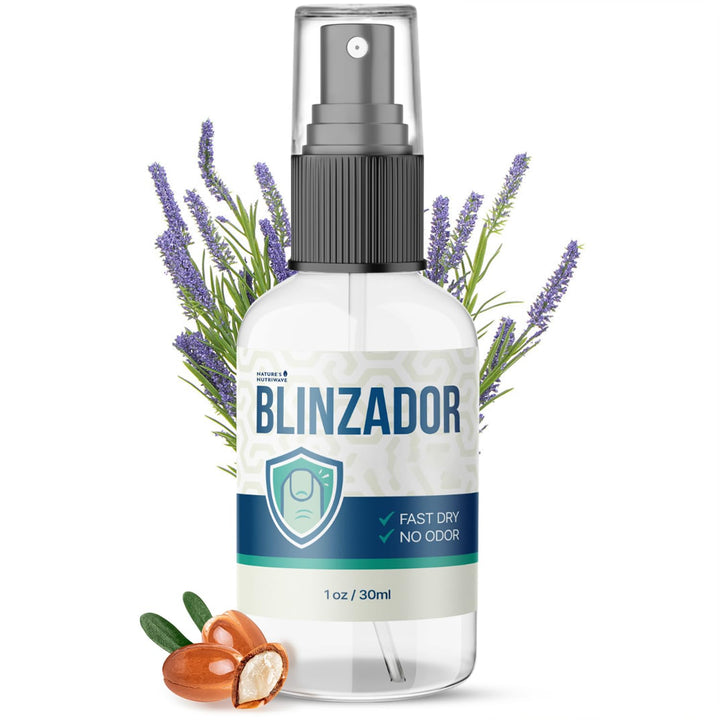 Nature’s NutriWave Blinzador front packaging showing compact 1oz bottle and branding benefits