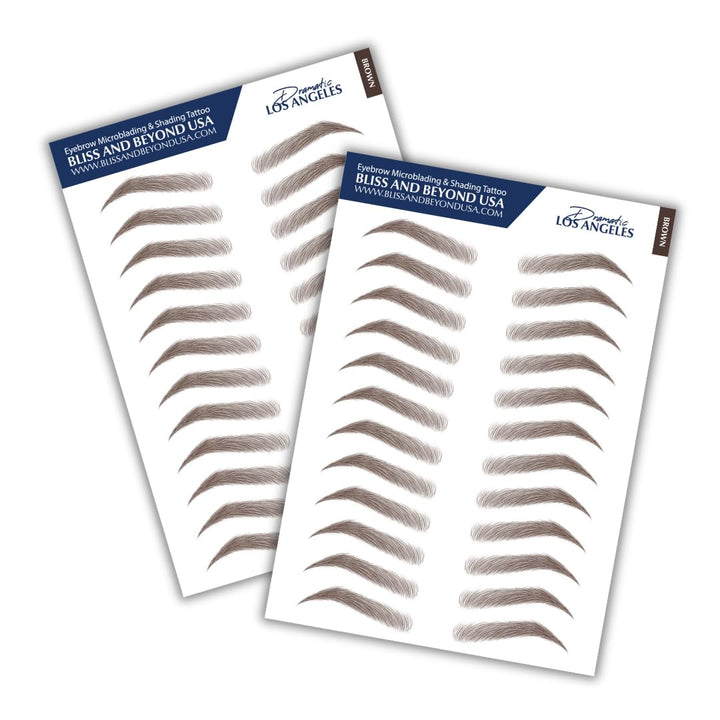 Bliss and Beyond USA front packaging showing two eyebrow sheets and benefits