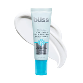 Bliss front packaging showing SPF 30 and clarifying claims for protection