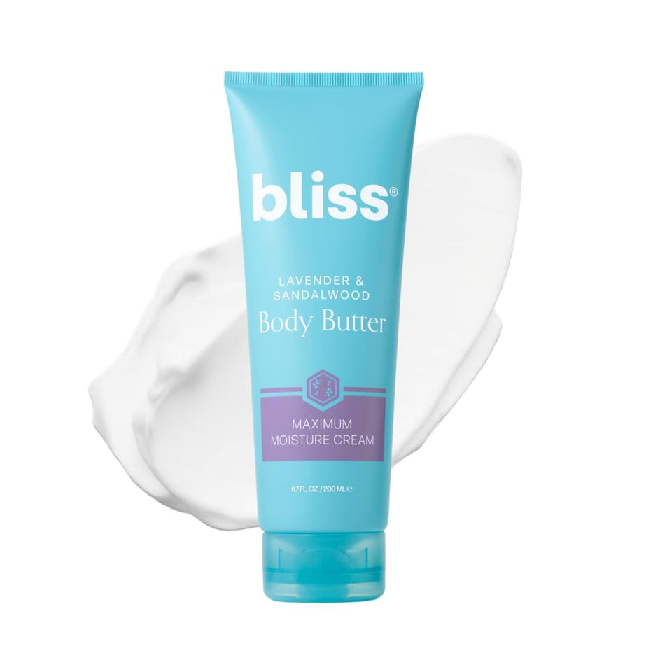Bliss body butter front jar showing label and 6.7 fl oz size for easy recognition and travel convenience