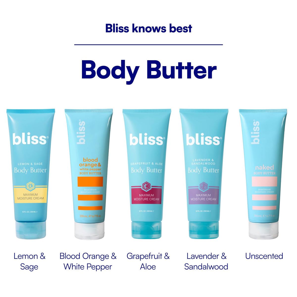 Flatlay of Bliss body butter with shea butter and lavender sprigs highlighting natural hydrating ingredients