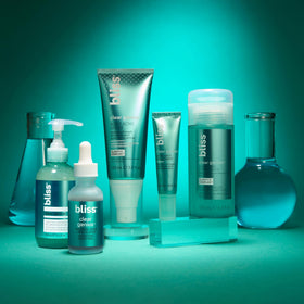 bliss on bathroom shelf in routine setting promoting simplified skincare