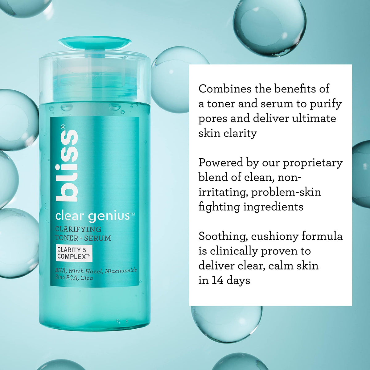 bliss close-up label displaying Clarity 5 Complex ingredient list
