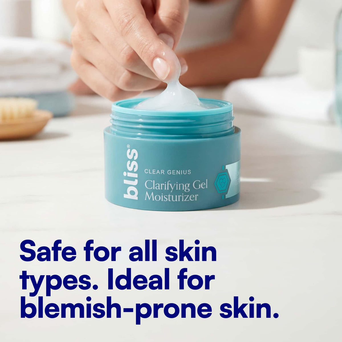 Bliss moisturizer spread on hand illustrating non-greasy hydration benefit