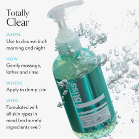 Bliss cleanser being rinsed from face demonstrating clean finish