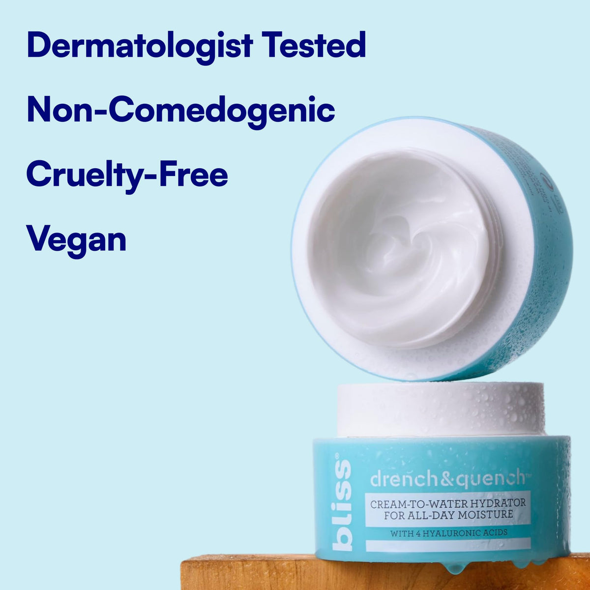 Bliss packaging label close-up highlighting vegan cruelty-free benefit