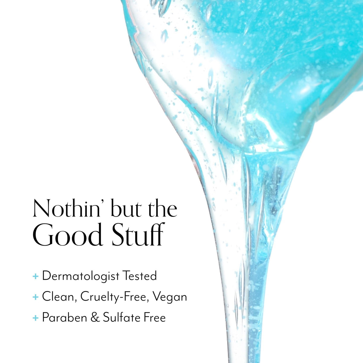 Bliss gel texture drop on fingertip showing gentle, oil‑free consistency