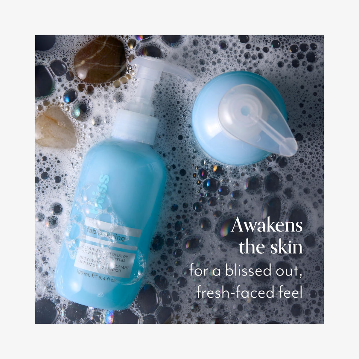 Bliss pump dispensing foam demonstrating easy application and quick lather