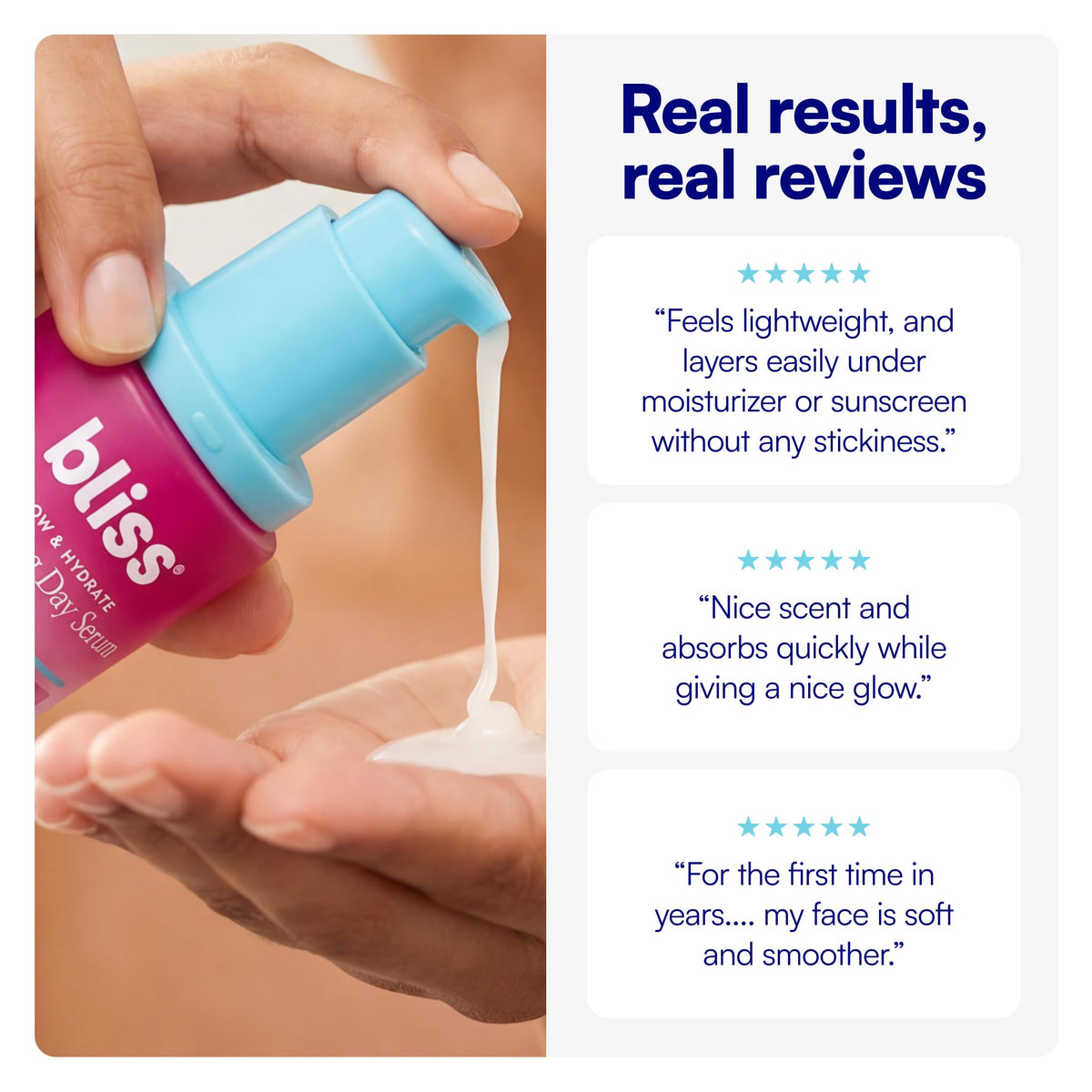 Bliss serum on vanity during morning skincare routine for layering