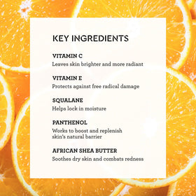 Bliss ingredients flatlay with Vitamin C and shea butter for nourishment