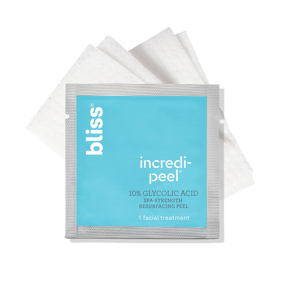 Bliss front packaging showing compact travel-friendly peel pads and benefits