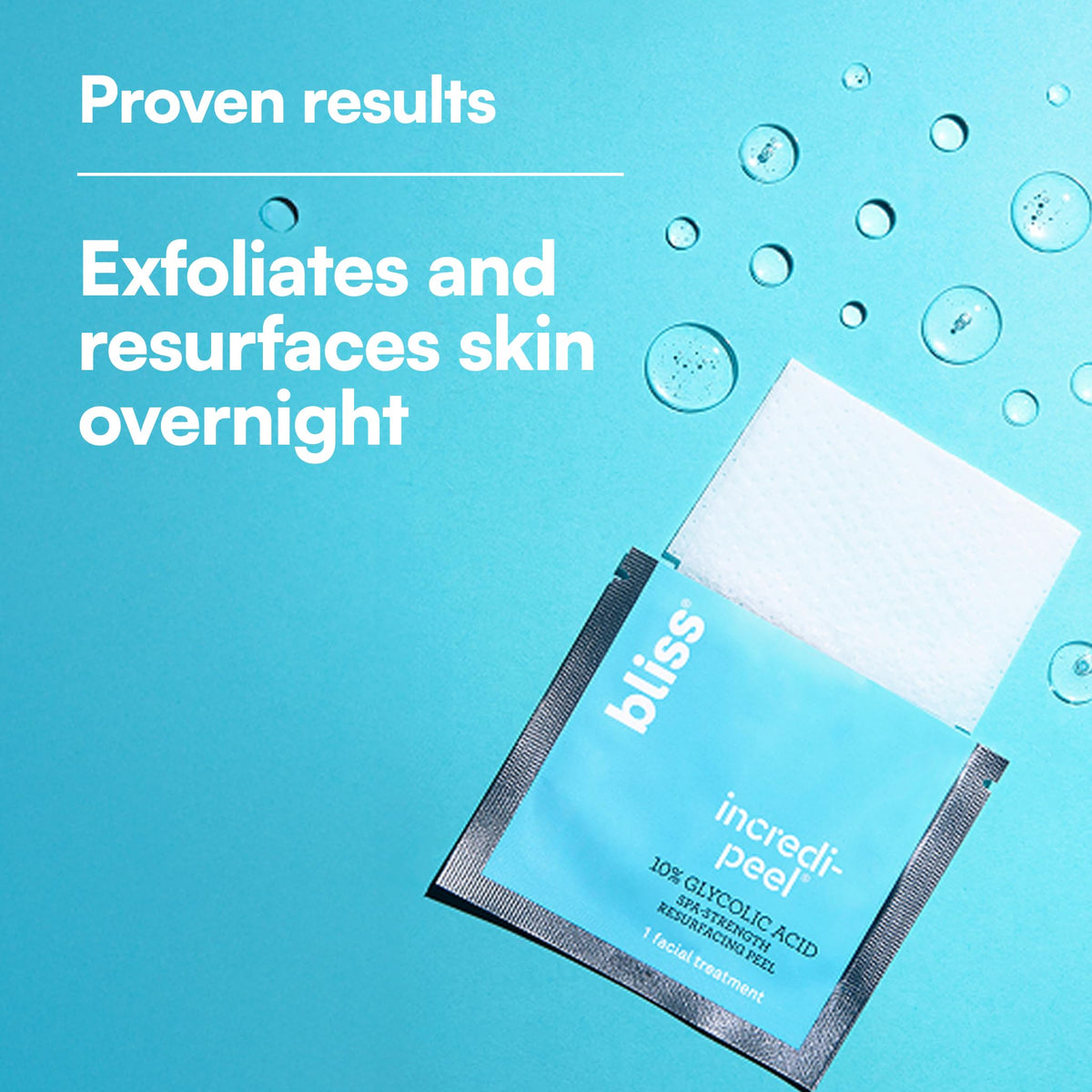 Bliss pad saturated with time-release glycolic acid delivering overnight renewal