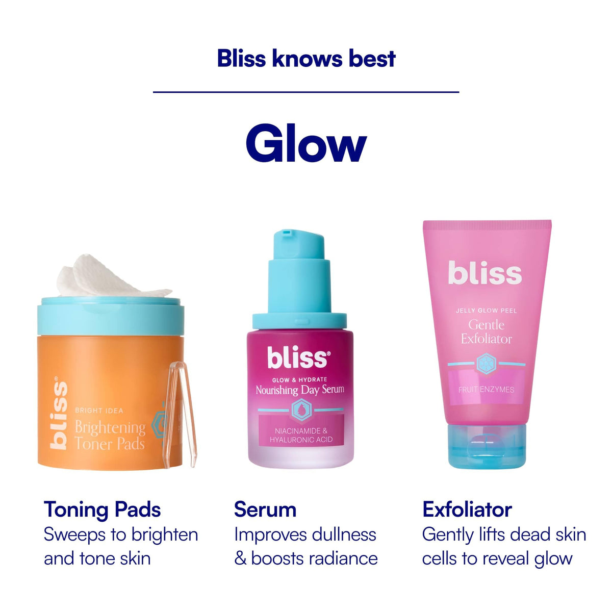 Bliss lifestyle model using product illustrating smooth, radiant post-use look