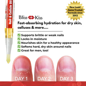 Bliss Kiss pen in use applying oil to cuticle to hydrate and soften skin