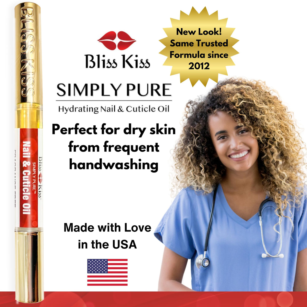Bliss Kiss lifestyle scene in purse and on desk for daily touch-ups on the go