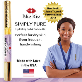 Bliss Kiss pen tucked in a purse illustrating TSA-friendly travel convenience