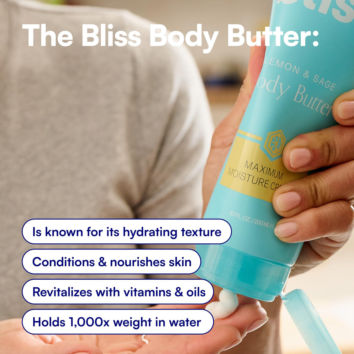 Bliss massaged onto leg showing smoother skin and intensive moisture