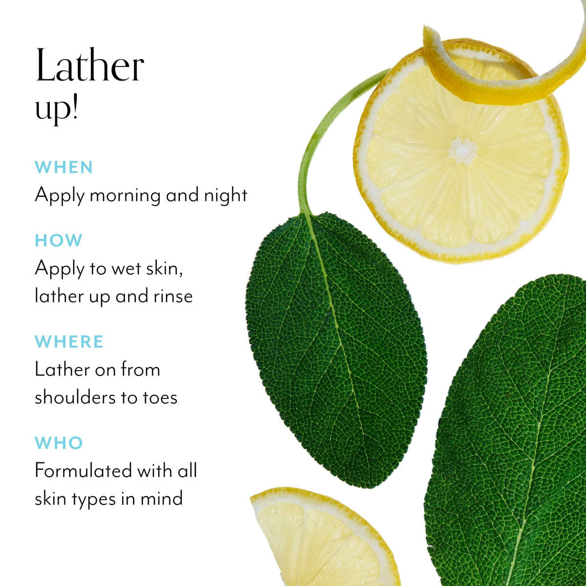 Bliss Lemon & Sage body wash in a shower caddy illustrating everyday use and refreshing aroma