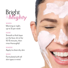Bliss mask on model demonstrating even coverage and radiant finish