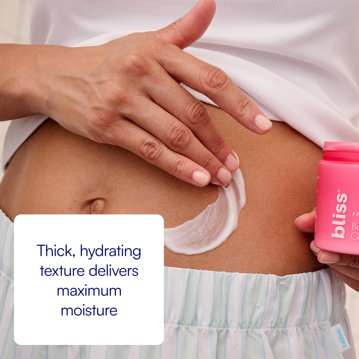 Bliss tube label closeup showing ingredients like collagen and caffeine for tone