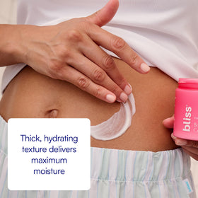 Bliss tube label closeup showing ingredients like collagen and caffeine for tone