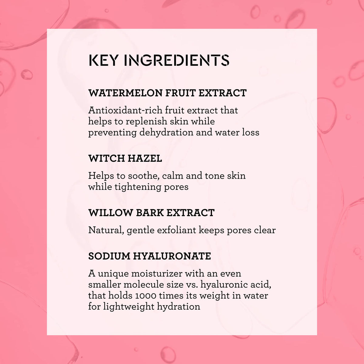Bliss texture close-up displaying lightweight watery formula and quick absorption benefit