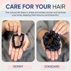 BLISSY scrunchie held in a hand for size comparison showing regular fit benefit