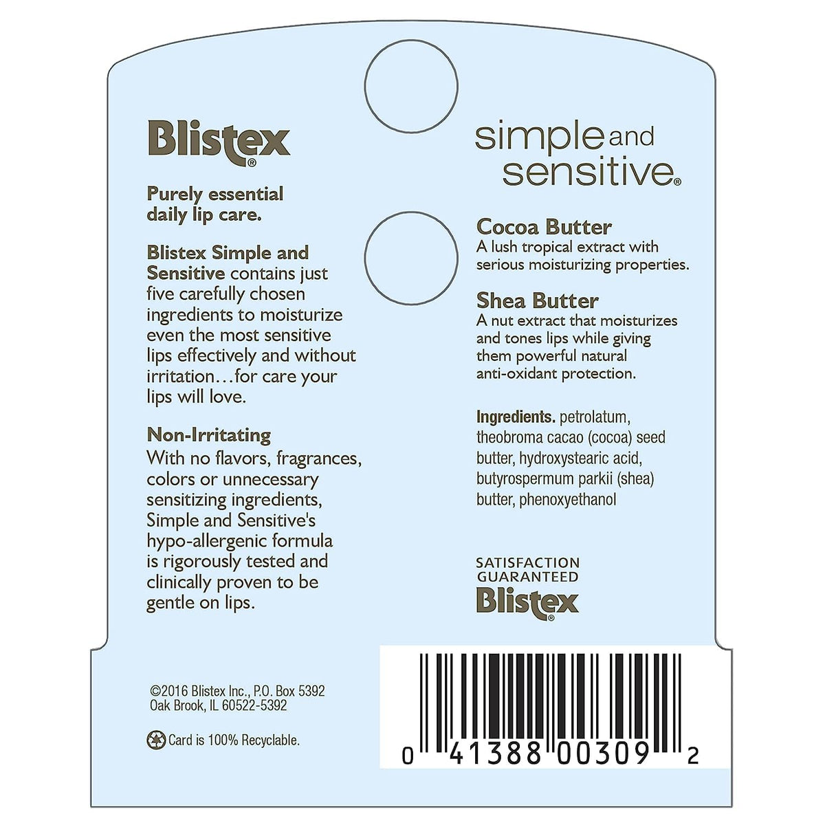 Blistex close-up of cocoa and shea butter ingredients delivering deep moisturization