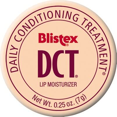 Person applying Blistex DCT to lips outdoors for visible moisture and protection