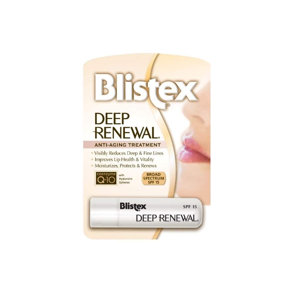 Blistex front packaging showing four small SPF 15 balm sticks for travel