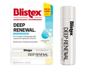 Blistex Deep Renewal stick in hand illustrating compact size and travel convenience