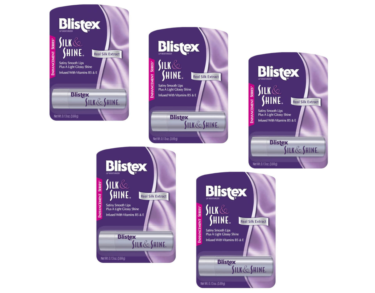 Blistex front packaging showing pack of five tubes and clear product identity