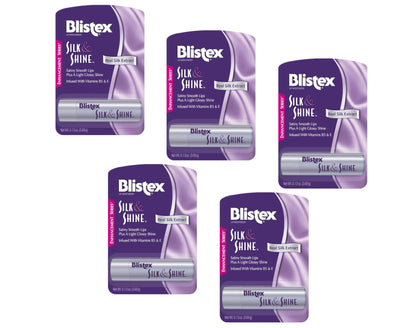 Blistex front packaging showing pack of five tubes and clear product identity