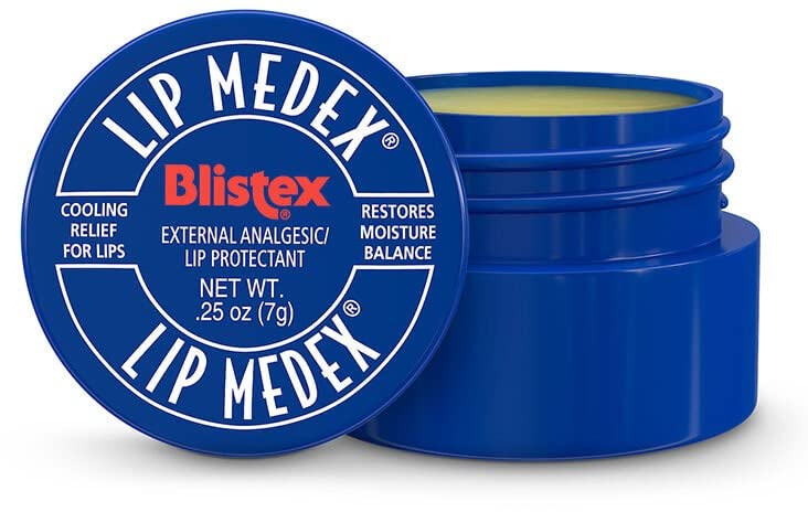 Blistex Lip Medex close-up texture on fingertip showing smooth emollient benefit