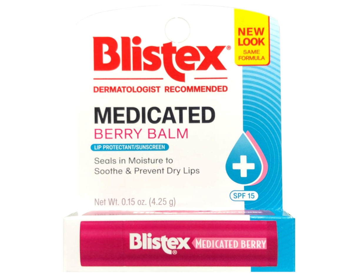 Blistex berry front packaging showing tube and berry label, fast relief