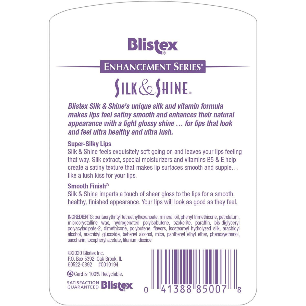 Blistex Silk & Shine texture close-up highlighting smooth balm finish and silky feel