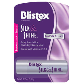 Blistex front packaging showing silk and shine benefits