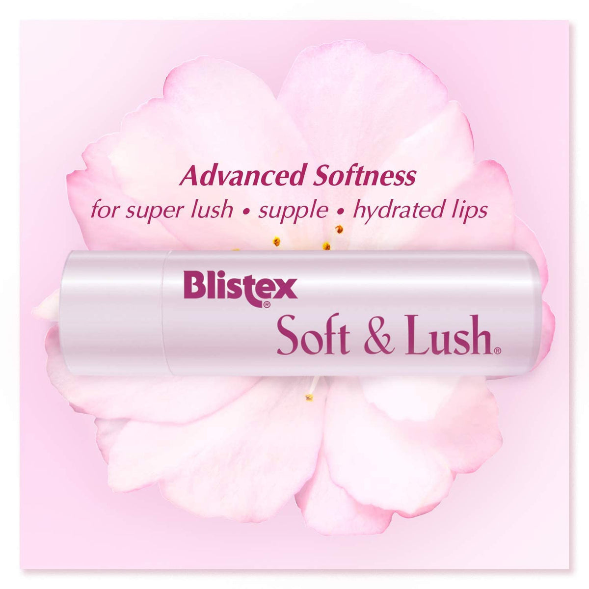 Model applying Blistex to lips showing instant smoothing and protective benefit