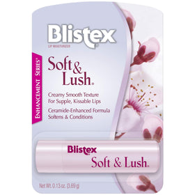 Blistex front packaging showing three soft and lush lip balm sticks for everyday hydration