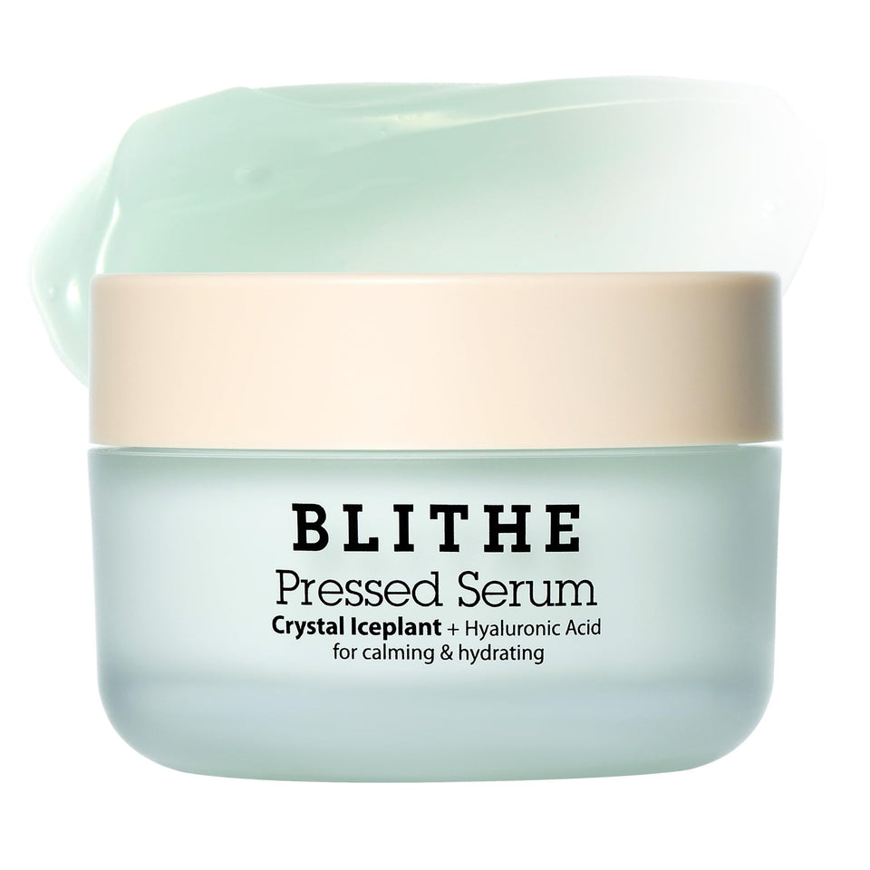 BLITHE front tub showing compact pressed serum moisturizer for travel