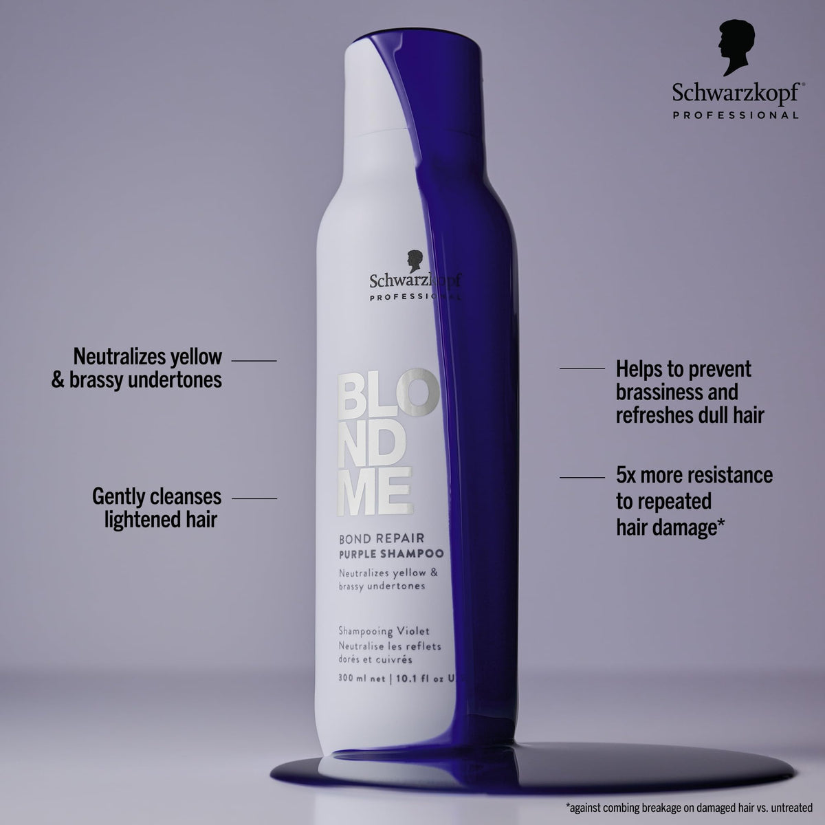 BlondMe shampoo texture being poured, highlighting moisturizing action